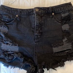 Black Ripped Jean Shorts